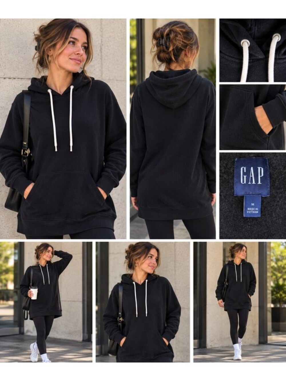 GAP Black Long Hoodie Dress Women’s Medium Pullover Sweatshirt Dress